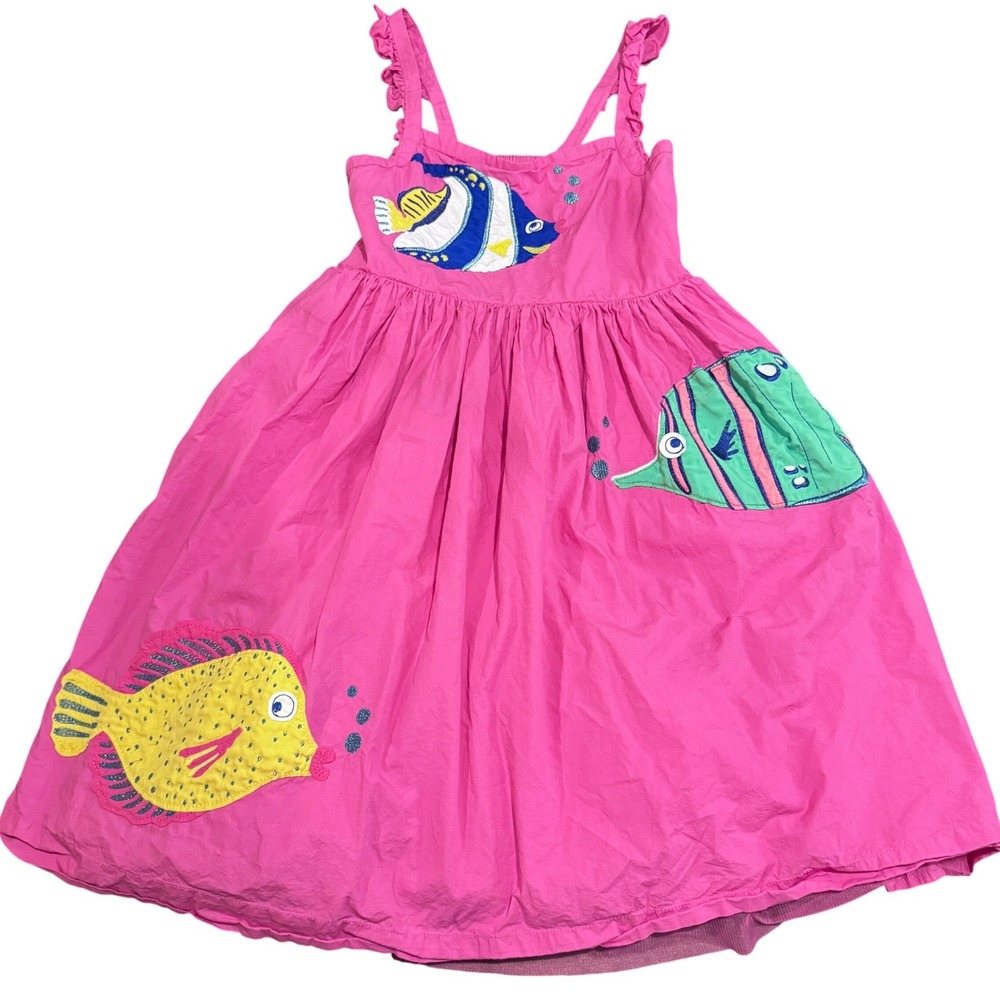 Mini Boden Girls Pink Tropical Fish Applique Sundress Size 11-12Y 152cm Beachy